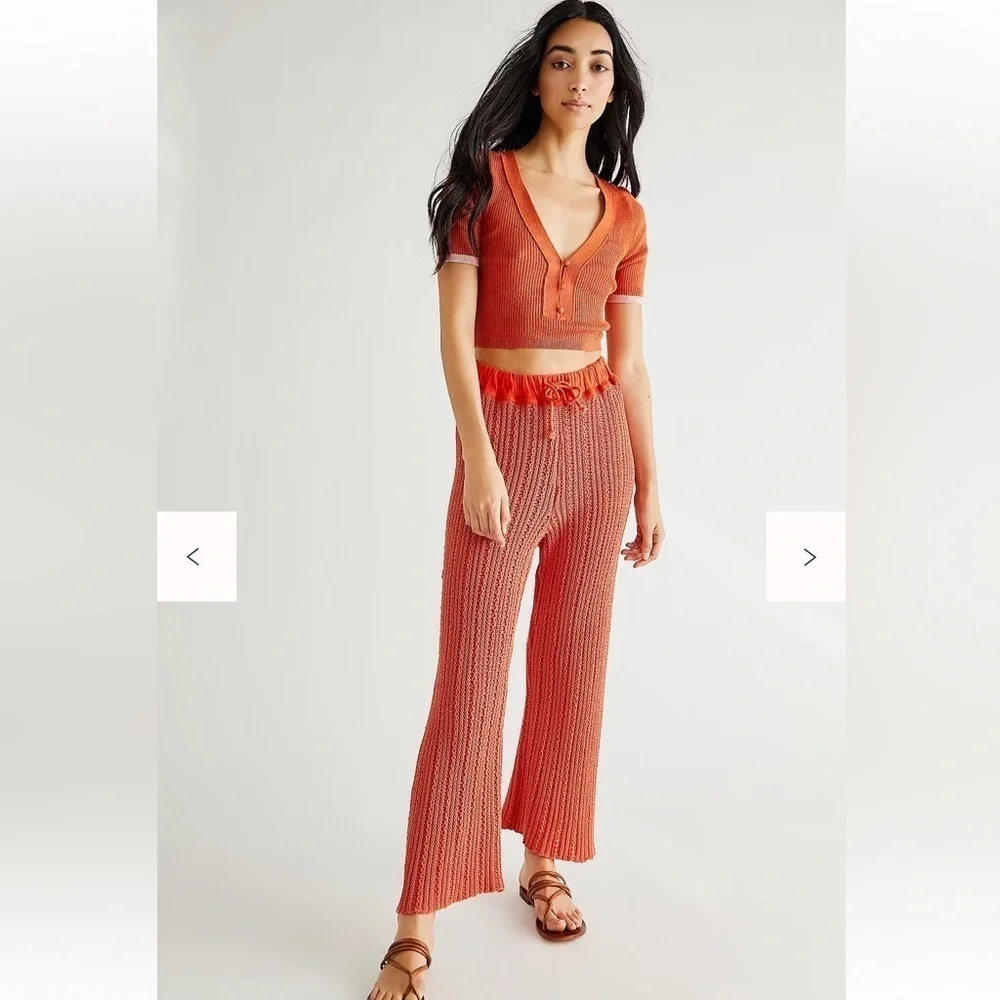 NWT Free People Beach Day Sweater Pants Boho Comfy Cotton Size M Terra Cotta
